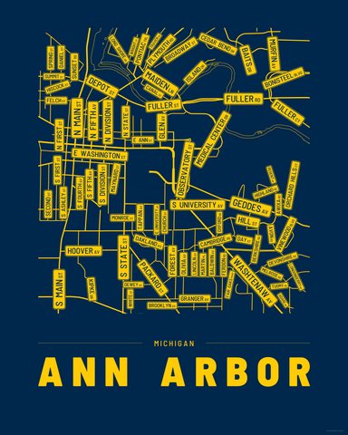 Ann Arbor street map print, first colorway