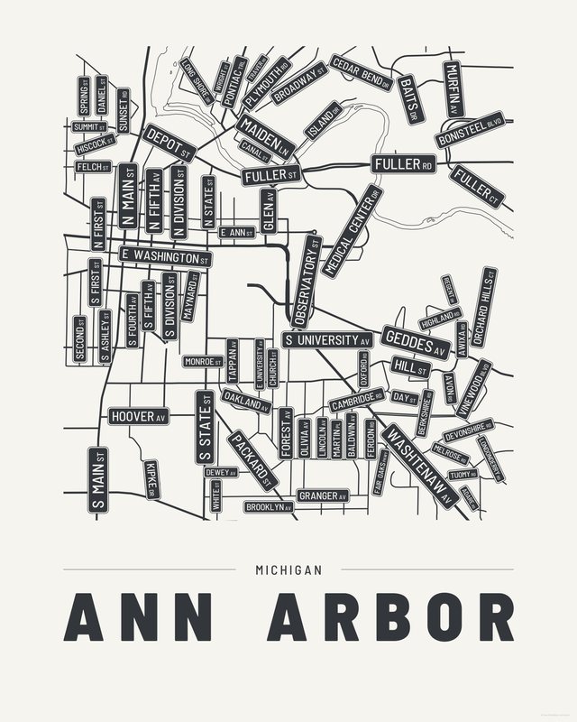 Ann Arbor street map print, Paper colorway