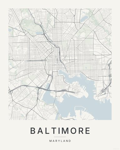 Baltimore map print, first colorway