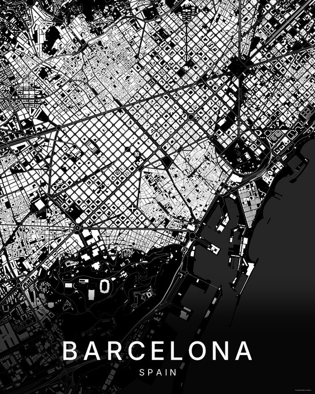 Barcelona map print, Dark colorway