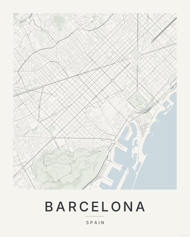 Barcelona map print, Paper colorway