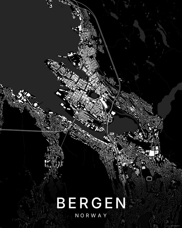 Bergen map print, Dark colorway