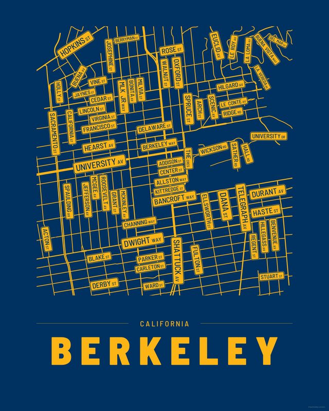 Berkeley street map print, Accent colorway