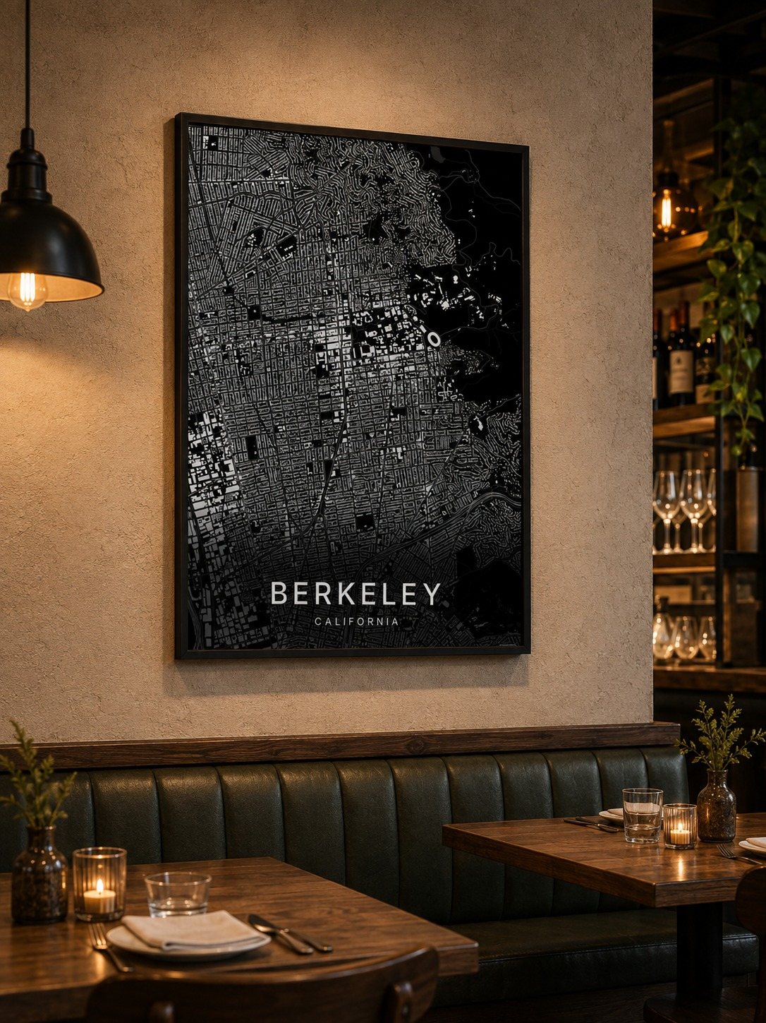 Berkeley map print framed on a wall