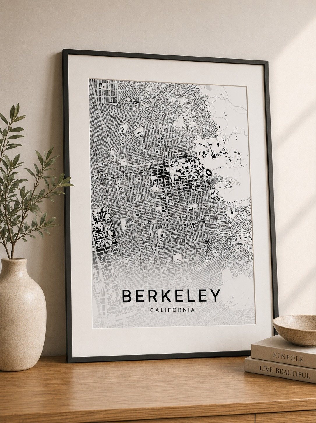 Berkeley map print framed on a wall