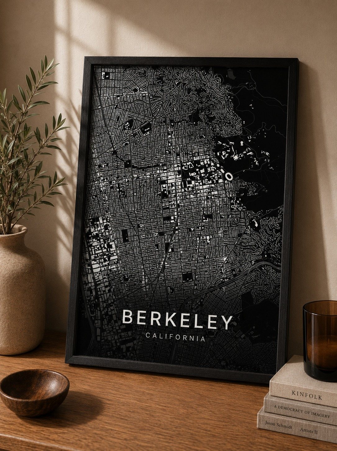 Berkeley map print framed on a wall