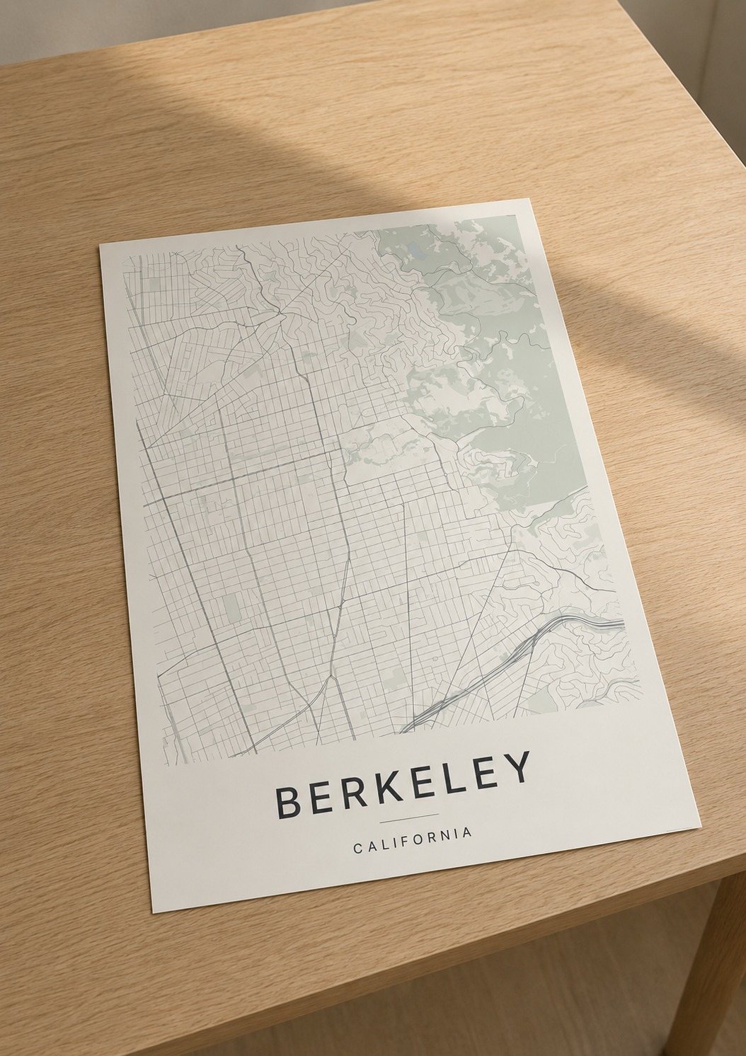 Berkeley map print framed on a wall