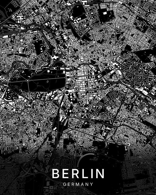 Berlin map print, Dark colorway