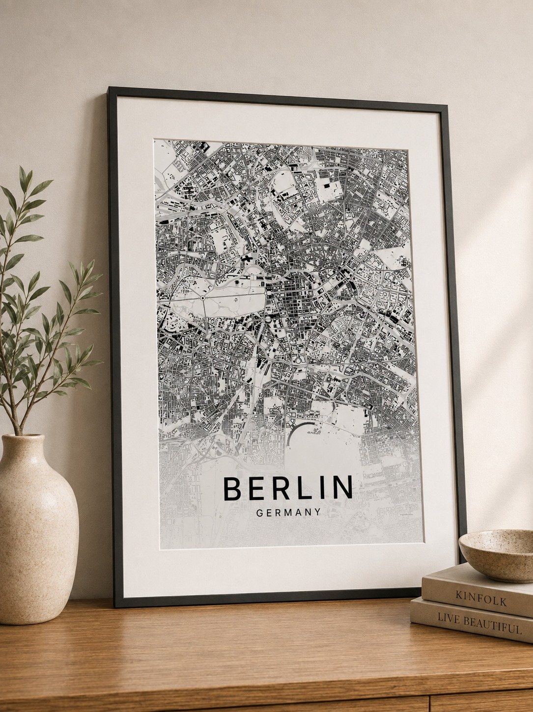 Berlin map print framed on a wall