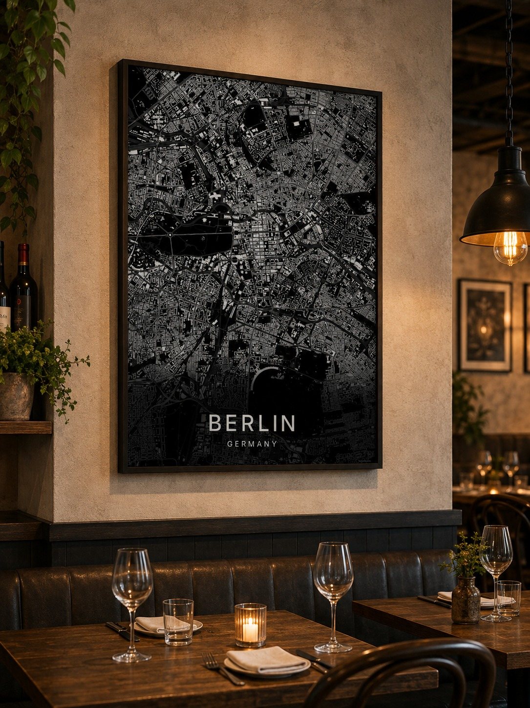 Berlin map print framed on a wall