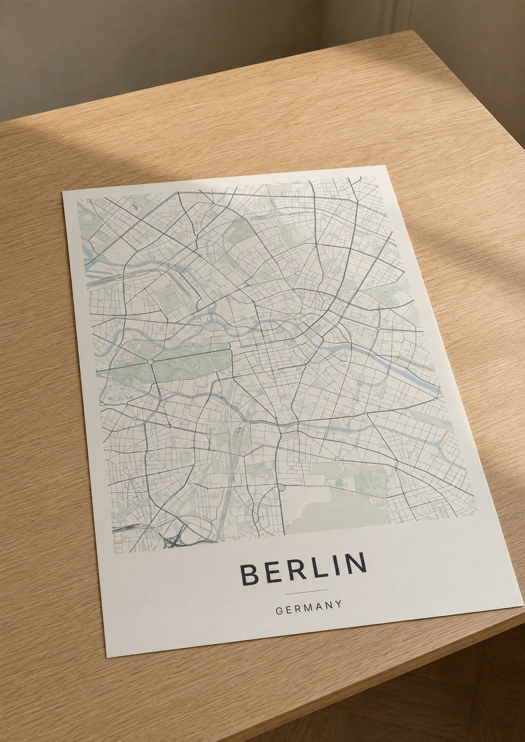 Berlin map print framed on a wall