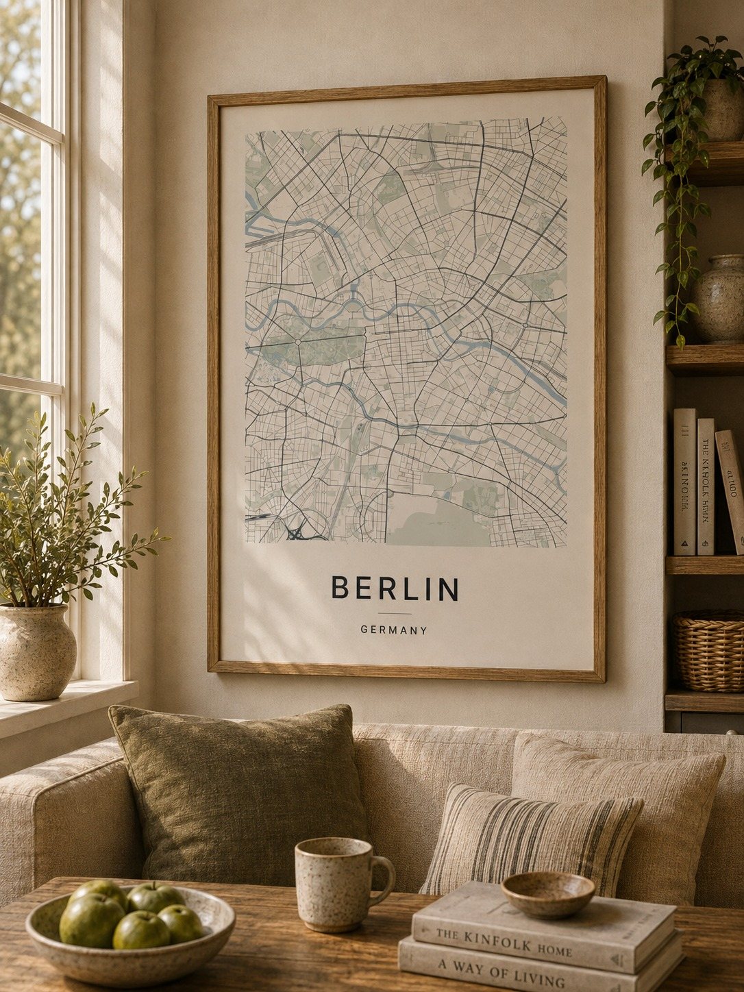 Berlin map print framed on a wall