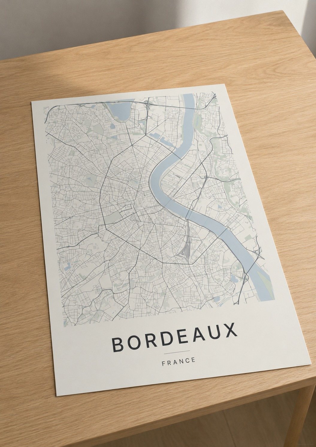 Bordeaux map print framed on a wall