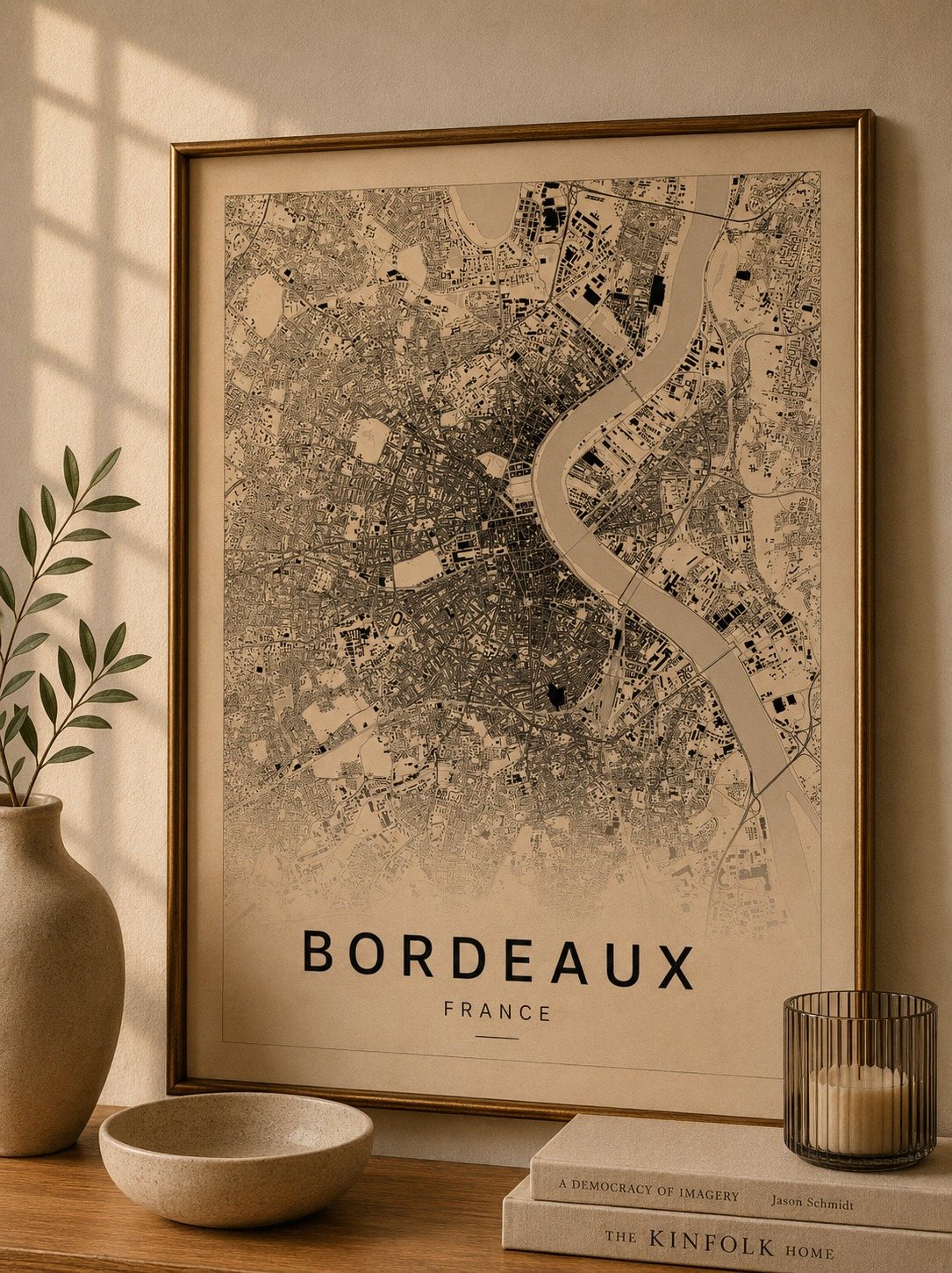 Bordeaux map print framed on a wall