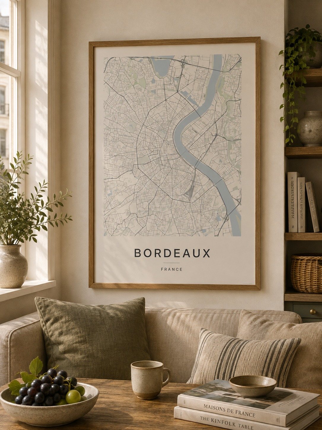 Bordeaux map print framed on a wall