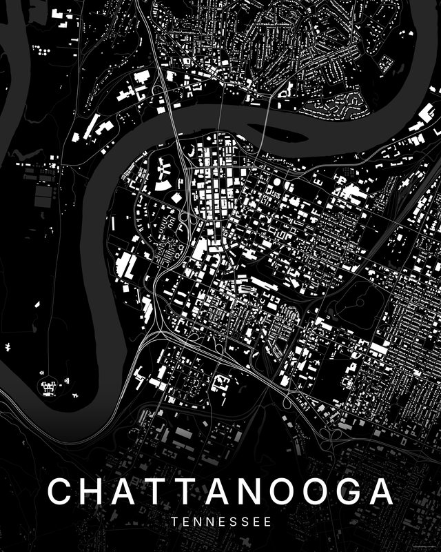 Chattanooga map print, Dark colorway