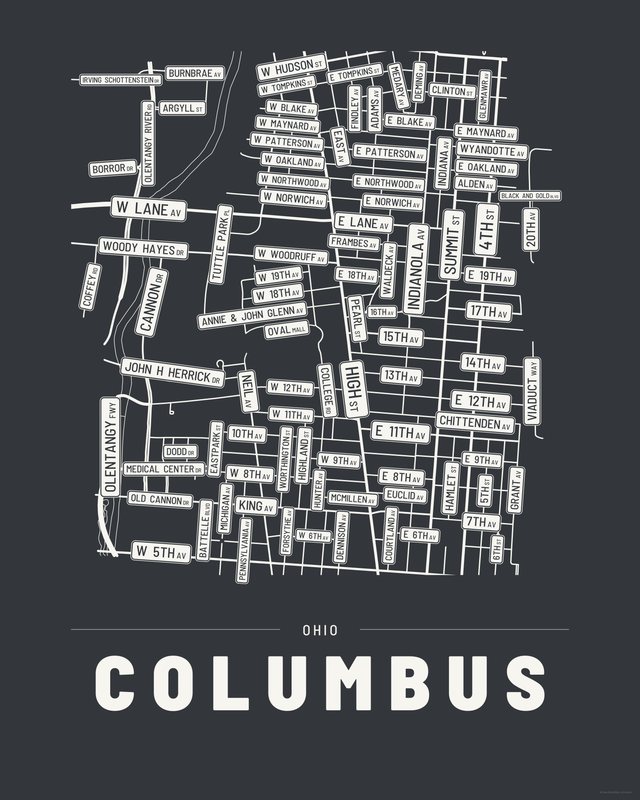 Columbus street map print, Ink colorway