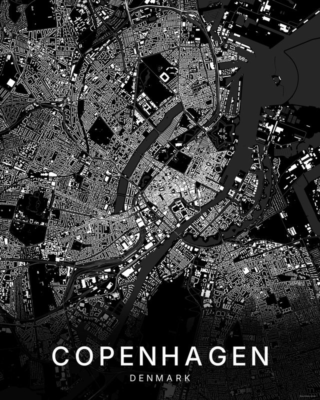 Copenhagen map print, Dark colorway