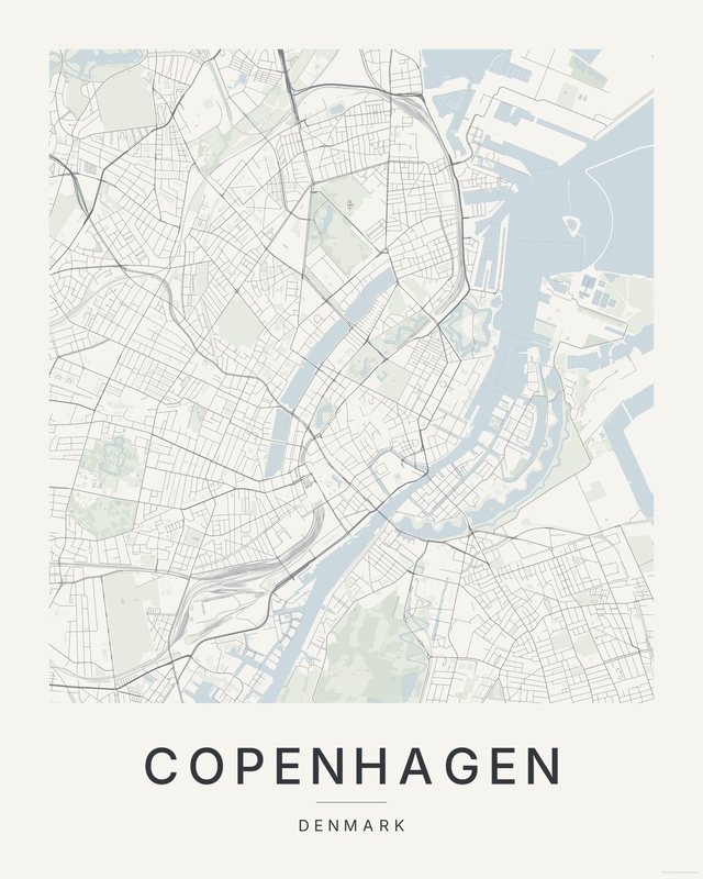Copenhagen map print, Paper colorway