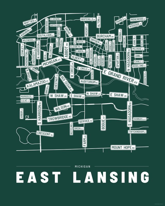 East Lansing street map print, Accent colorway