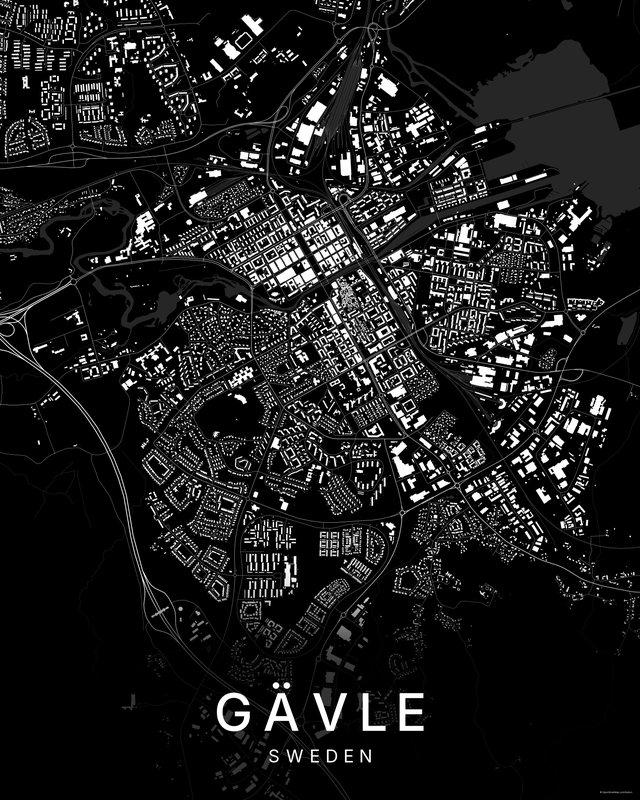 Gävle map print, Dark colorway