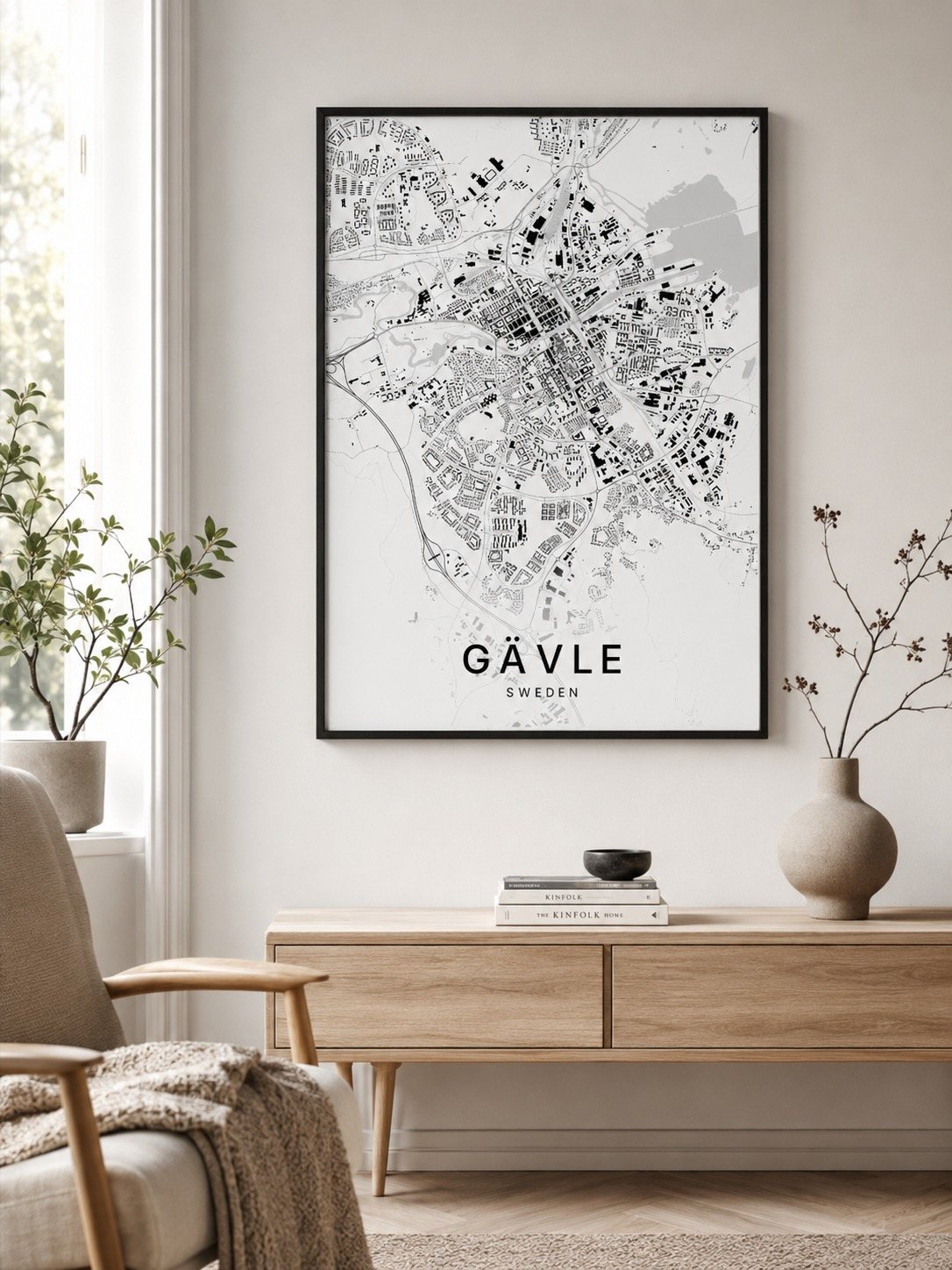Gävle map print framed on a wall
