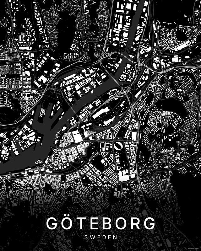 Gothenburg map print, Dark colorway