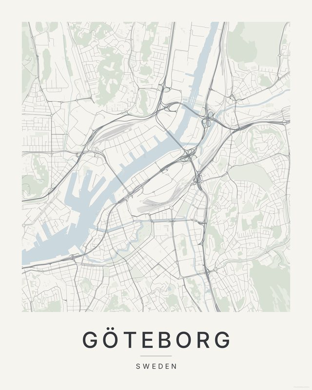 Gothenburg map print, Paper colorway