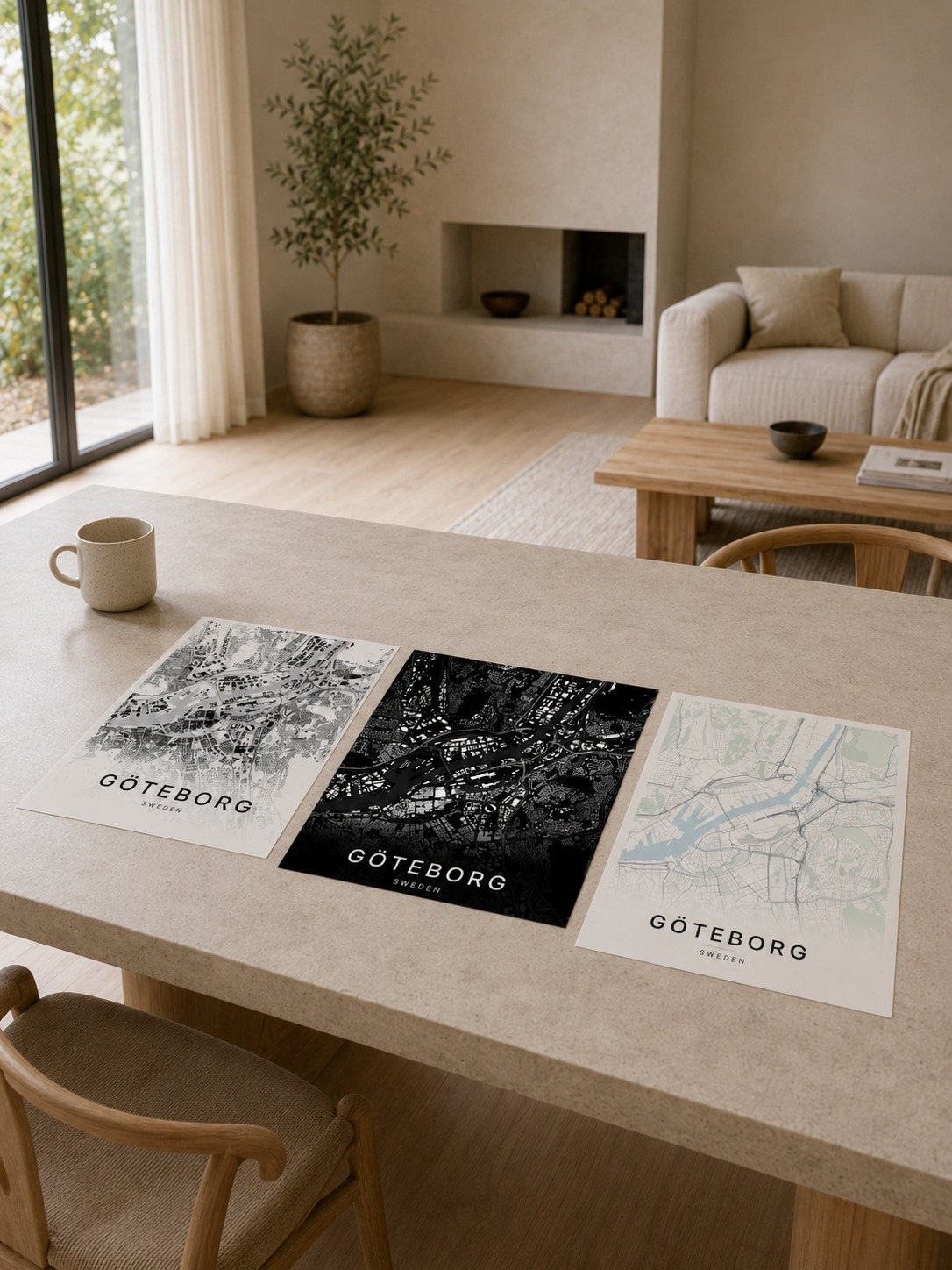 Gothenburg map print framed on a wall