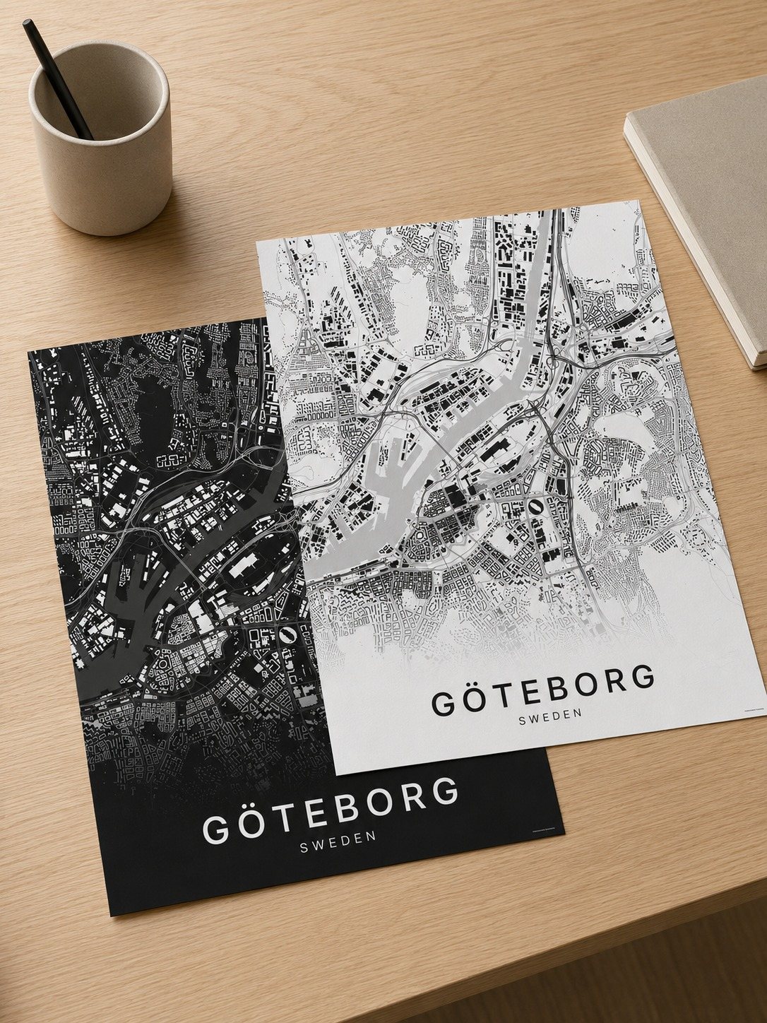 Gothenburg map print framed on a wall