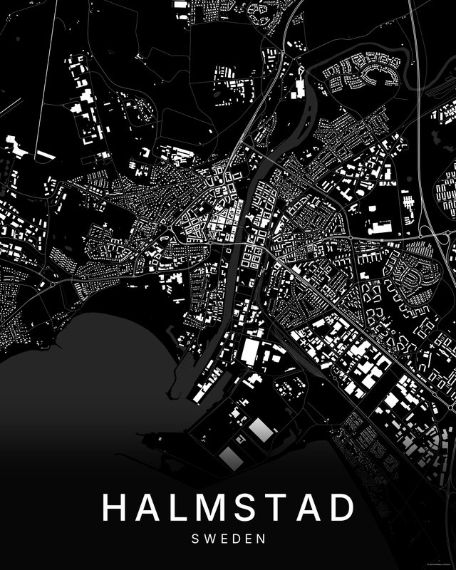 Halmstad map print, Dark colorway