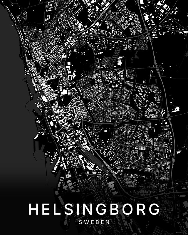 Helsingborg map print, Dark colorway