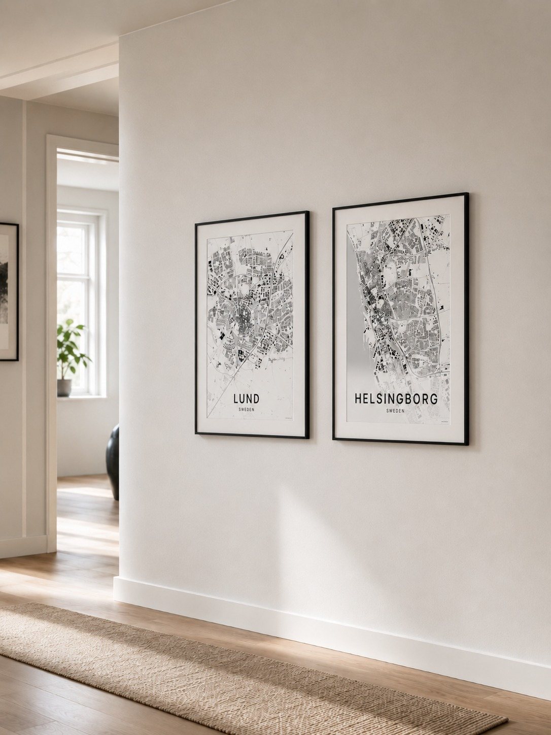 Helsingborg map print framed on a wall