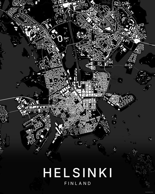 Helsinki map print, Dark colorway