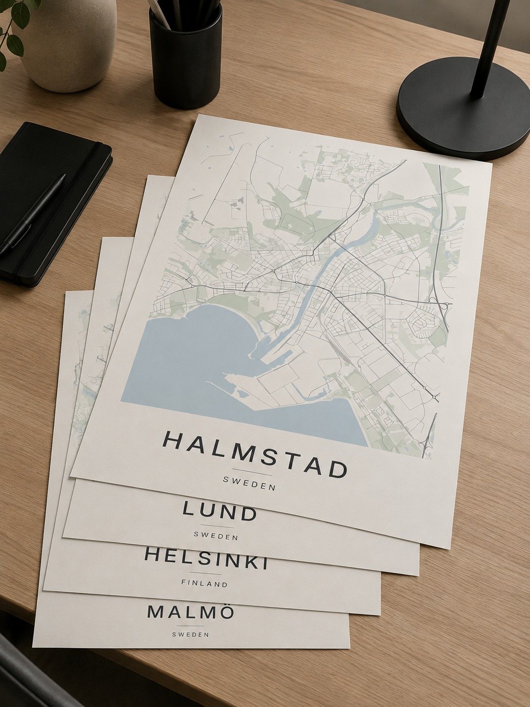 Helsinki map print framed on a wall