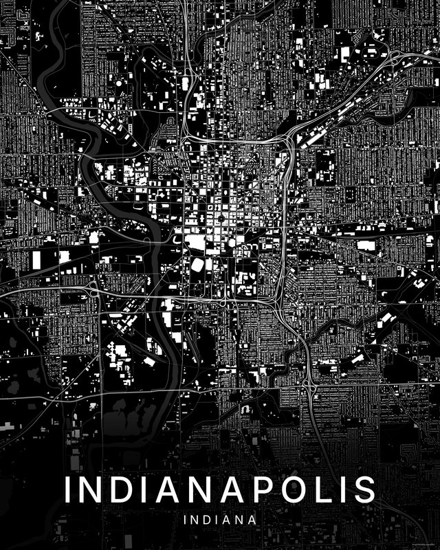 Indianapolis map print, Dark colorway