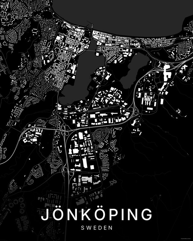 Jönköping map print, Dark colorway