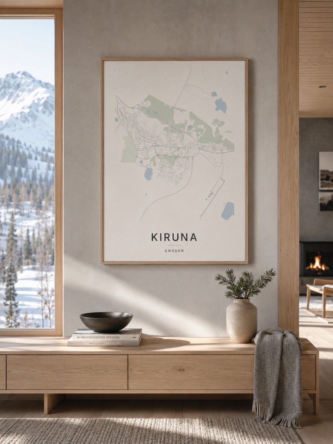 Kiruna map print framed on a wall