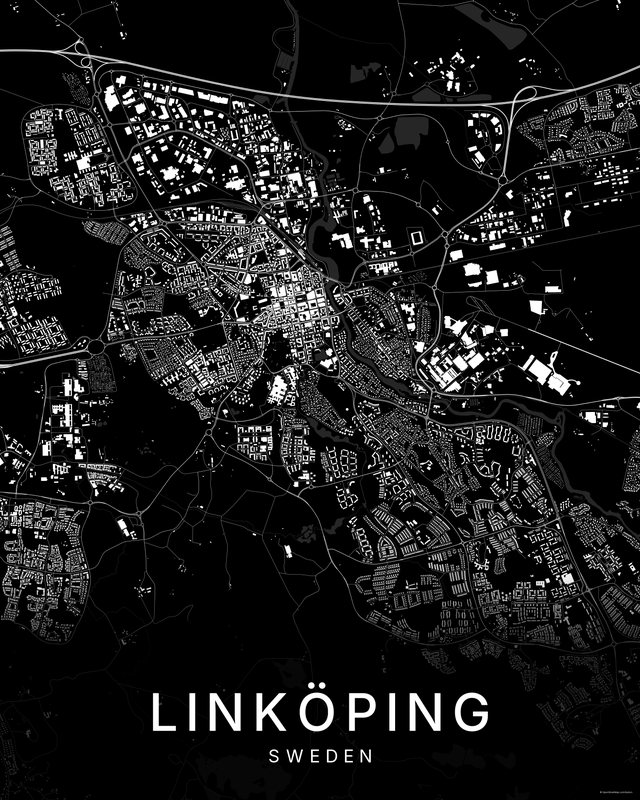 Linköping map print, Dark colorway