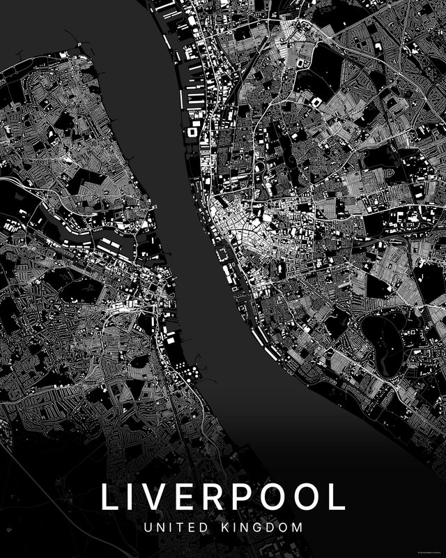 Liverpool map print, Dark colorway