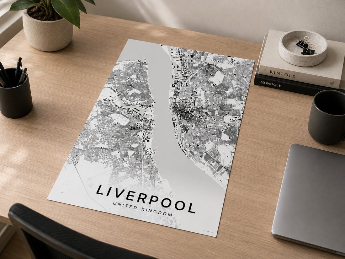 Liverpool map print framed on a wall