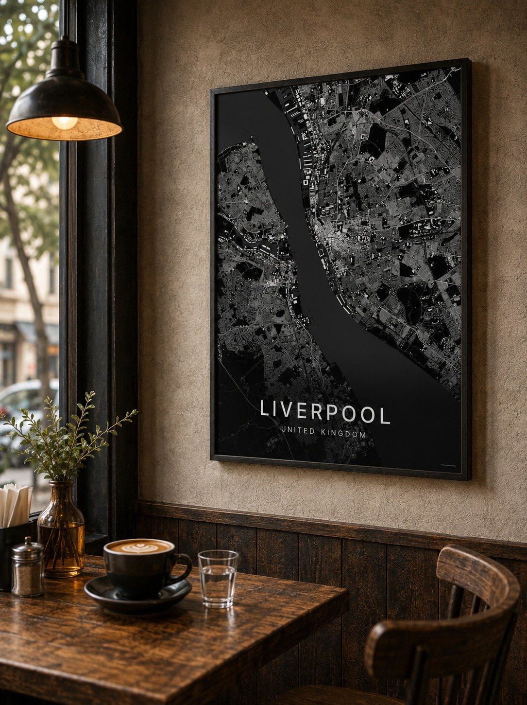 Liverpool map print framed on a wall