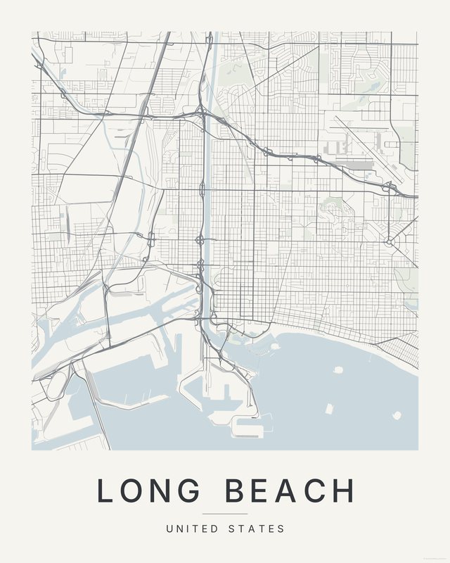 Long Beach map print, Paper colorway