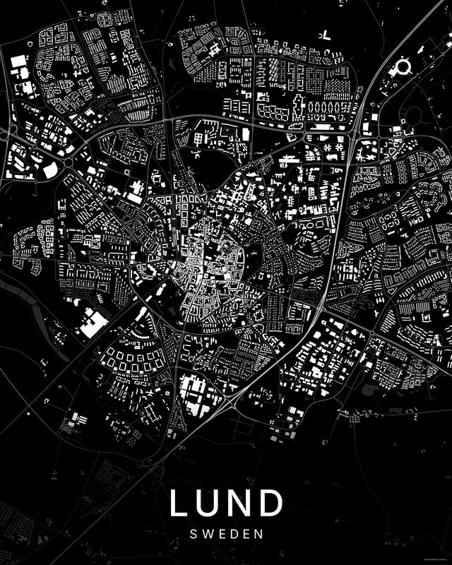 Lund map print, Dark colorway