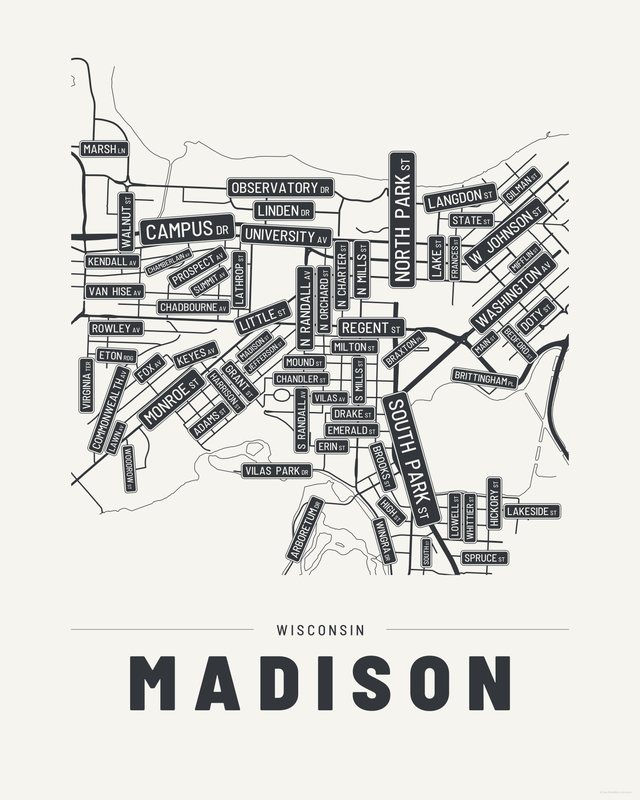 Madison street map print, Paper colorway