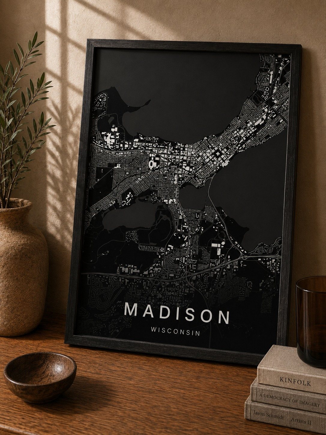 Madison map print framed on a wall