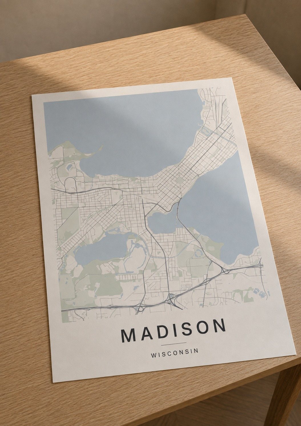 Madison map print framed on a wall