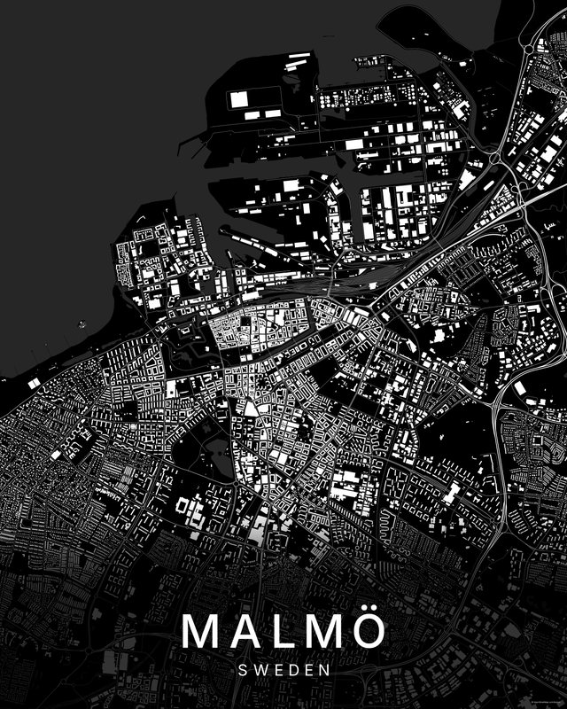 Malmö map print, Dark colorway