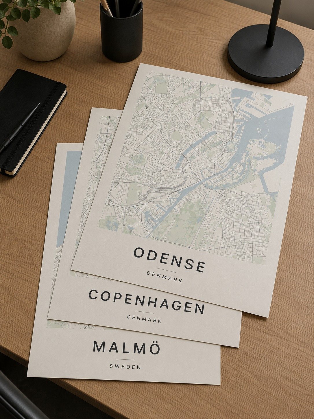 Malmö map print framed on a wall