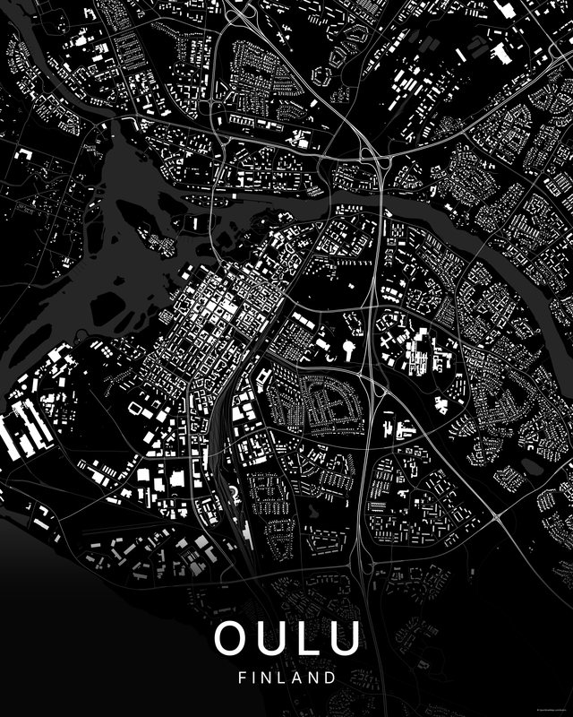 Oulu map print, Dark colorway